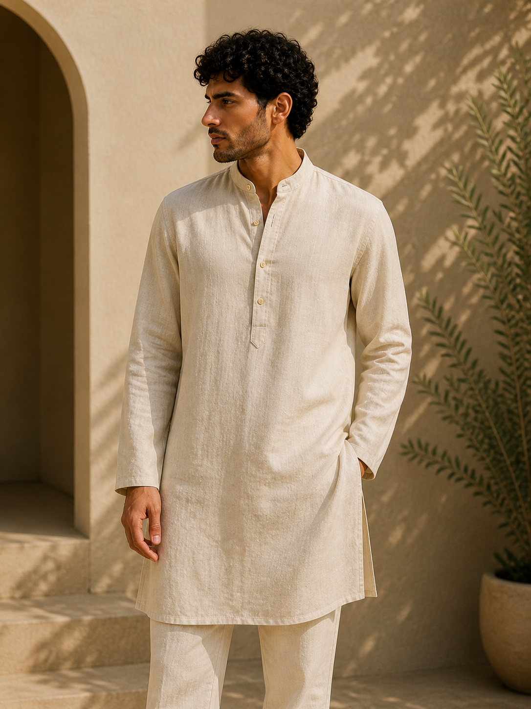 Ivory Textured Kurta