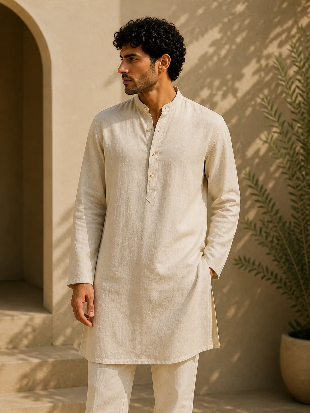 Ivory Textured Kurta