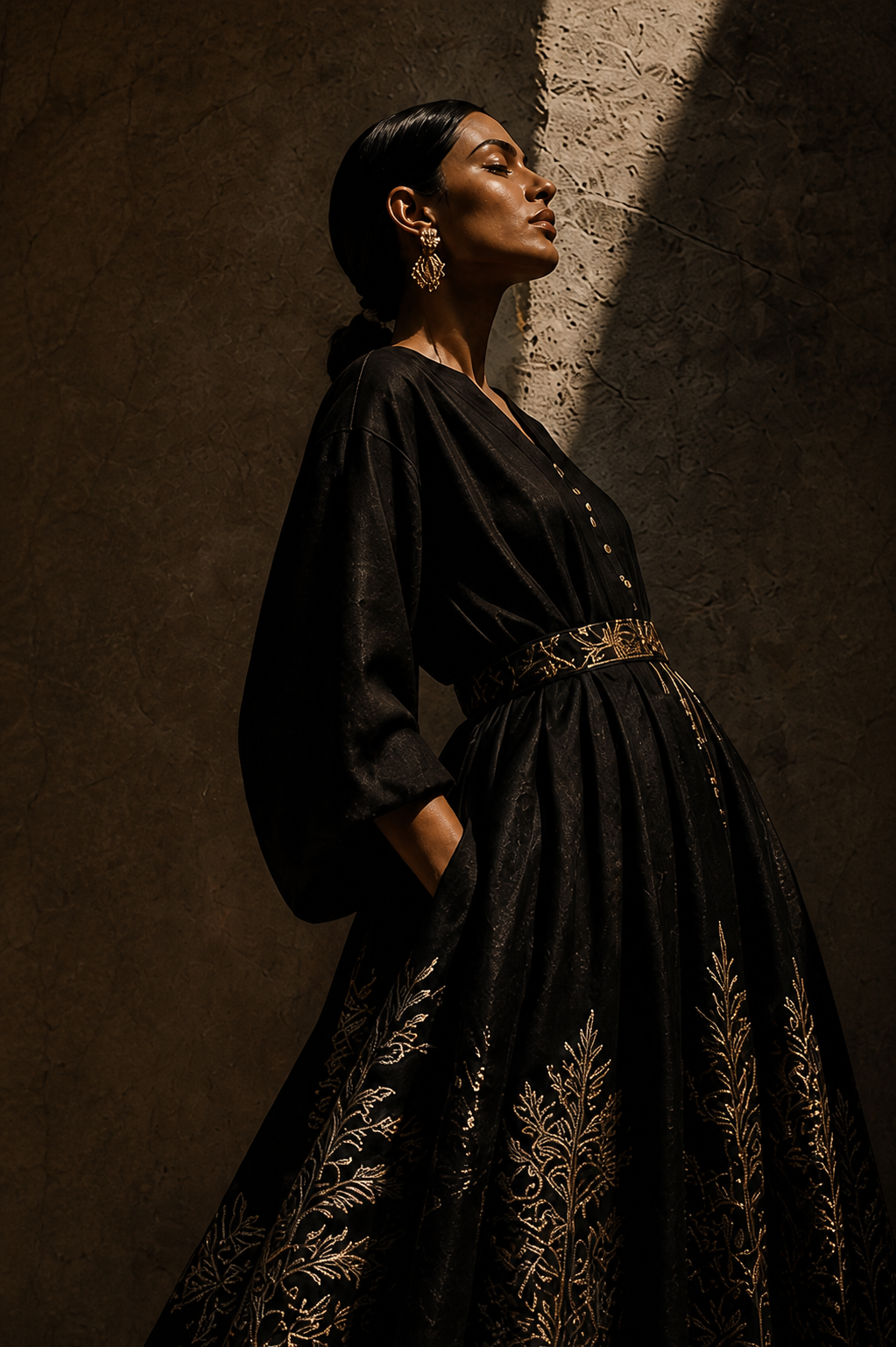 Indian fashion portrait in black embroidered dress